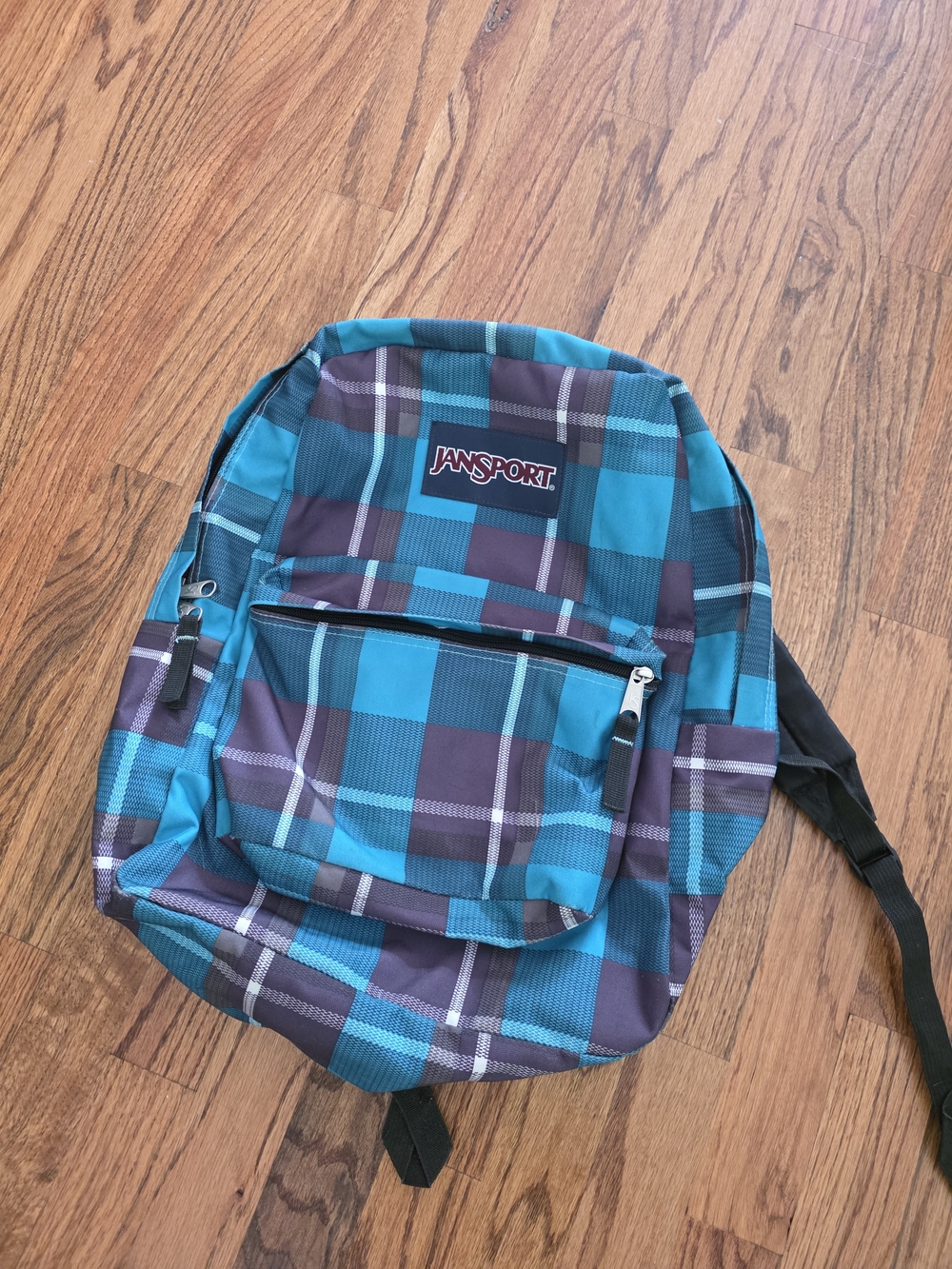Jansport Teal and Gray Plaid Backpack